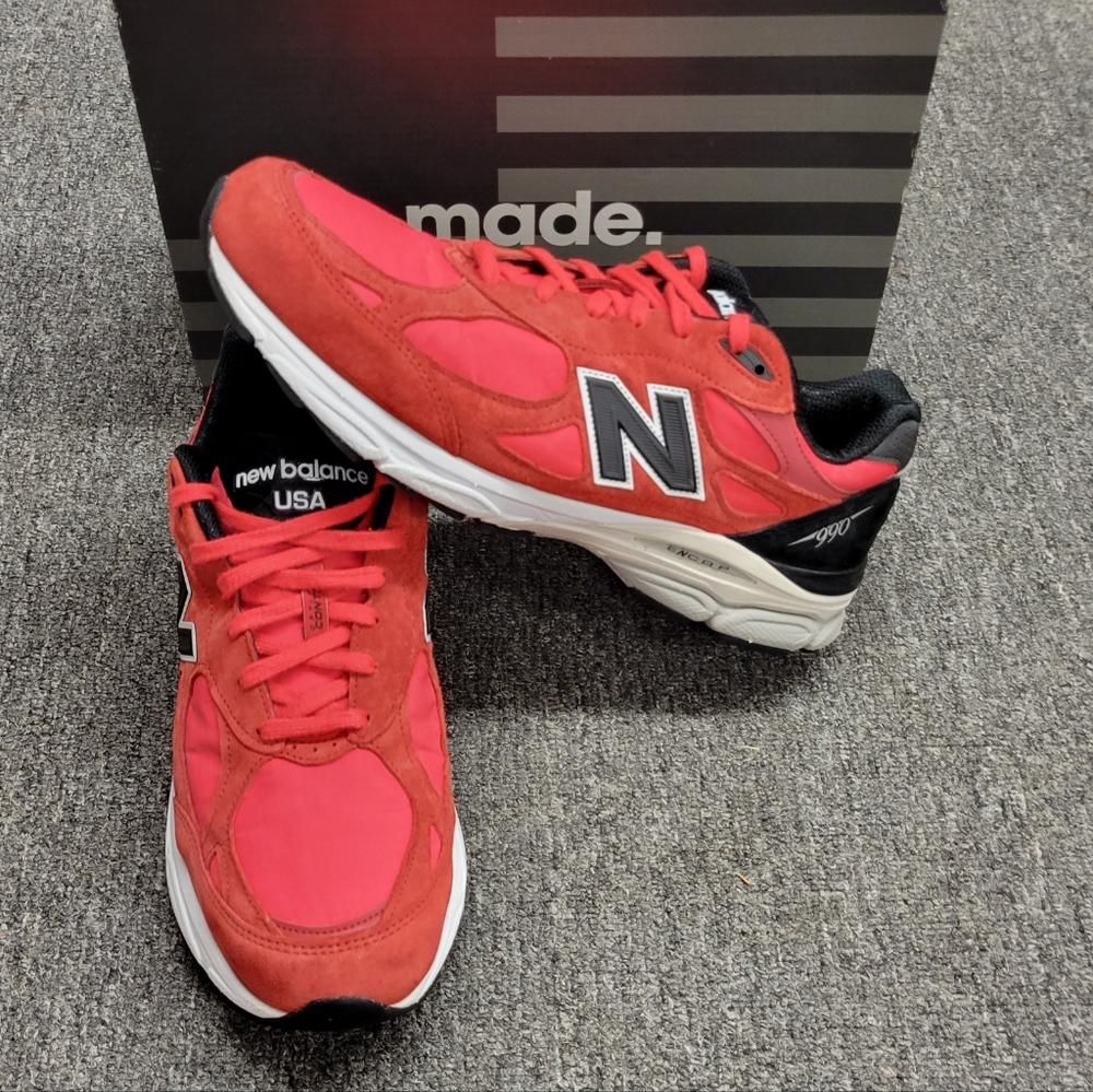 New Balance 990 M990PL3 Mens Red Suede Lace Up Lifestyle Sneakers Shoes Size 13
